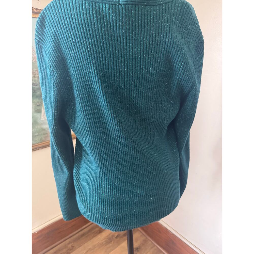 Nine West Teal Metallic Ribbed Sweater XXL V Neck Long Sleeve - Picture 3 of 12